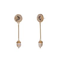 Enamel Zinc Alloy Drop Earring, with Freshwater Pearl, gold color plated, for woman 