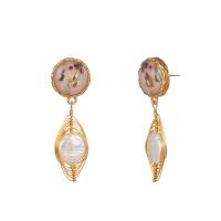 Enamel Zinc Alloy Drop Earring, with Freshwater Pearl, gold color plated, for woman 