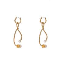 Zinc Alloy Drop Earring, with Freshwater Pearl, KC gold color plated, for woman 