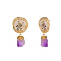 Enamel Zinc Alloy Drop Earring, with Natural Stone, gold color plated, for woman 