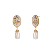 Enamel Zinc Alloy Drop Earring, with Freshwater Pearl, gold color plated, for woman 