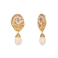 Enamel Zinc Alloy Drop Earring, with White Shell, gold color plated, for woman 