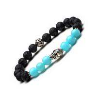 Edelstein Armbänder, Lava, mit Aquamarin & Zinklegierung, plattiert, unisex, schwarz, Länge:7.2 ZollInch, verkauft von Strang