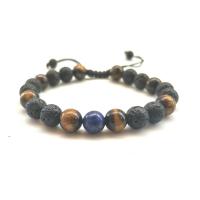 Gemstone Bracelets, Lava, with Lapis Lazuli & Tiger Eye, plated, Unisex & adjustable, black .2 Inch 