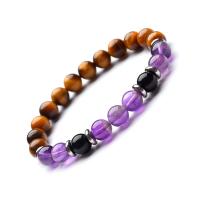 Gemstone Bracelets, Tiger Eye, with Level B Amethyst, plated, Unisex, purple .2 Inch 