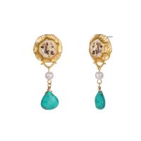 Enamel Zinc Alloy Drop Earring, with Natural Stone, gold color plated, for woman 