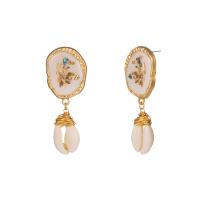 boucle d'oreille de goutte en Zinc Alloy et Émail  , alliage de zinc, avec coquille blanche, Placage de couleur d'or, pour femme & émail Vendu par paire