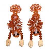 Seedbead Pendientes con Colgantes, Longosta, patrón de tejido & para mujer, naranja rojizo, 95x35mm, Vendido por Par