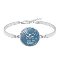 alliage de zinc bracelet ordinaire, avec verre, avec 50mm chaînes de rallonge, Placage de couleur argentée, temps bijou bijoux & unisexe & styles différents pour le choix, 170mm, Vendu par PC