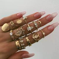 Zink-Legierung Ring Set, Zinklegierung, goldfarben plattiert, 15 Stück & Modeschmuck & für Frau & mit Strass, verkauft von setzen