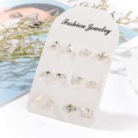 aleación de zinc Stud aretes, acero inoxidable aguja de pendiente, chapado en color de plata, 6 piezas & Joyería & para mujer, Vendido por Set