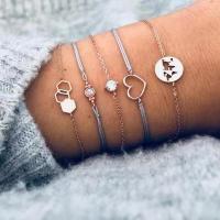 Zinklegierung Armband-Set, mit Baumwolle Schnur, plattiert, 5 Stück & für Frau & mit Strass, goldfarben, verkauft von setzen