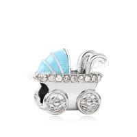 Rhinestone Zinc Alloy Beads, Baby Pram, DIY & enamel & with rhinestone, silver color Approx 