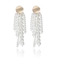 Boucle d'oreille en alliage de zinc en plastique perle, avec perle de plastique, acier inoxydable puce boucle d'oreille, Placage de couleur d'or, bijoux de mode & pour femme, 35*110mm, Vendu par paire