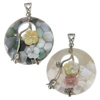 Pendentifs strass en laiton, avec coquille rose & coquille jaune & coquille blanche, Placage de couleur argentée, avec le motif de fleurs & avec strass, plus de couleurs à choisir Environ Vendu par PC