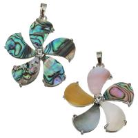 Pendentifs strass en laiton, avec coquille rose & coquille jaune & coquille blanche & coquille d'ormeau, Placage de couleur argentée, différents matériaux pour le choix & avec strass Environ Vendu par PC