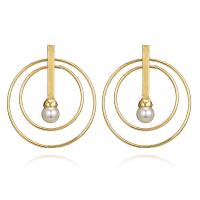 Pendientes de Perno de Aleación de Zinc, con Perlas plásticas, acero inoxidable aguja de pendiente, chapado, Joyería & para mujer, dorado, 29*32mm, Vendido por Par