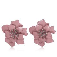 Zinc Alloy Rhinestone Stud Earring, stainless steel post pin, Flower, plated, for woman & enamel & with rhinestone 40mm 