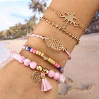 Zinc Alloy Bracelet Set, bracelet, with Nylon Cord, plated, 5 pieces & for woman, pink 