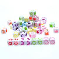 Acrylic Jewelry Beads, Square, painted, random style, mixed colors Approx 3mm, Approx 