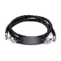 Titanstahl Armband, mit PU Leder, drei Schichten & Modeschmuck & für den Menschen, schwarz, 44.5x12mm, verkauft von PC