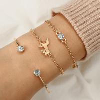 Zinc Alloy Bracelet Set, cuff bangle & bracelet, plated, three pieces & for woman & with rhinestone 