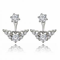 Zinc Alloy Split Earring, stainless steel post pin, plated, fashion jewelry & for woman & with rhinestone, silver color 