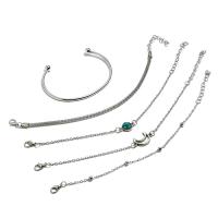 aleación de zinc Pulsera, brazalete del pun & pulsera, con turquesa, con 1.7lnch extender cadena, chapado en color de plata, 5 piezas & cadena oval & para mujer, 21mm, 16mm, diámetro interior:aproximado 66mm, longitud:aproximado 7 Inch, aproximado  7.2 Inch, Vendido por Set