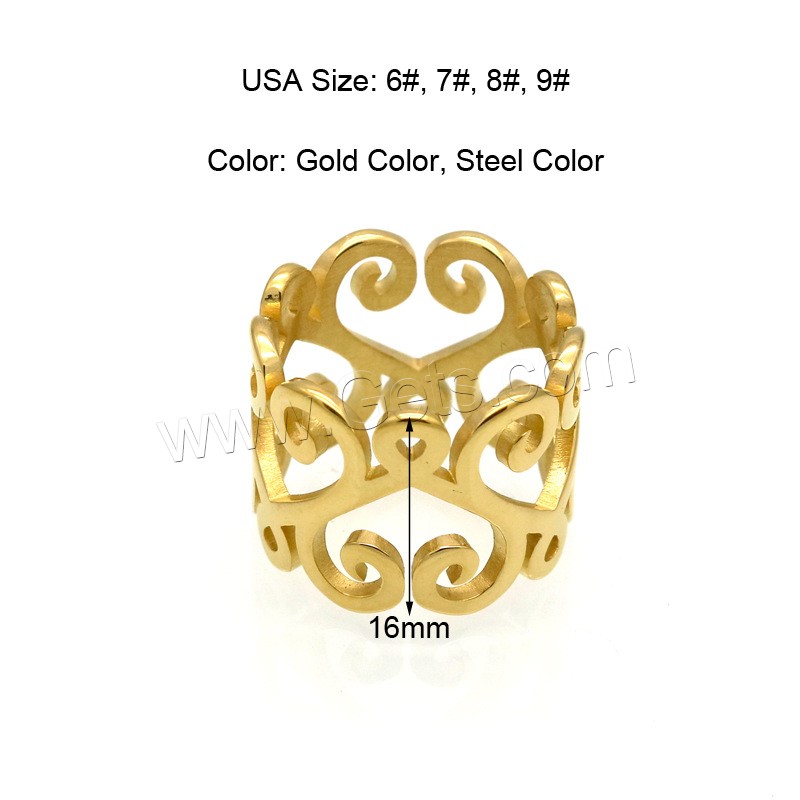 Bague en acier inoxydable, acier inoxydable 316L, Placage, unisexe & normes différentes pour le choix & creux, plus de couleurs à choisir, 16mm, Taille:6-9, Vendu par PC