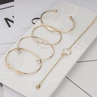 Zinc Alloy Bracelet Set, cuff bangle & bracelet, plated, 5 pieces & for woman & with rhinestone, golden 