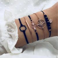 aleación de zinc Pulsera, pulsera, chapado, 5 piezas & para mujer, Negro, Vendido por Set