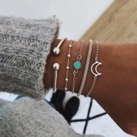 Zinc Alloy Bracelet Set, cuff bangle & bracelet, with turquoise, plated, 5 pieces & for woman, silver color 