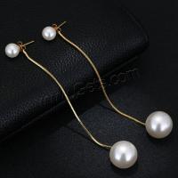 Brass Split Earring, with Plastic Pearl, stainless steel post pin, plated, for woman 63*8mm 