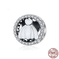 Cubic Zirconia Micro Pave Sterling Silver Bead, 925 Sterling Silver, real silver plated, micro pave cubic zirconia & enamel 