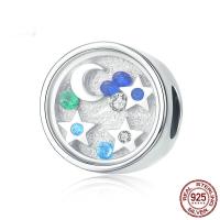 Cubic Zirconia Micro Pave Sterling Silver Bead, 925 Sterling Silver, platinum plated, micro pave cubic zirconia 