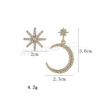 Zinklegierung asymmetrische Ohrringe, für Frau & mit Strass, keine, 2.3cmX3.6cm,2cm, verkauft von Paar