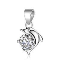 Pendentifs en strass argent , laiton, dauphin, Placage de couleur argentée, avec strass Vendu par PC