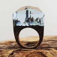 Resin Finger Ring, Wood, with Resin, Geometrical Pattern, fashion jewelry & for woman 