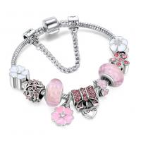 Europeo pulseras de cristal mixto, aleación de zinc, con metal, Flor, chapado en color de plata, diverso tamaño para la opción & para mujer & con diamantes de imitación, más colores para la opción, Vendido por UD