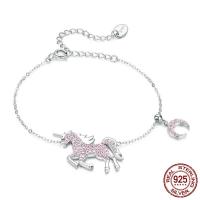 Pulseras de plata de cúbico zirconia, Plata de ley 925, Unicornio, chapado en platina real, micro arcilla de zirconia cúbica & para mujer, longitud:aproximado 7.8 Inch, Vendido por Sarta