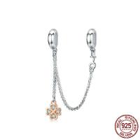 Plata de ley 925 Fornituras para la pulsera, Trébol de cuatro hojas, chapado en plata real, micro arcilla de zirconia cúbica, 0.3x0.9cmuff0c5.7cm, Vendido por UD