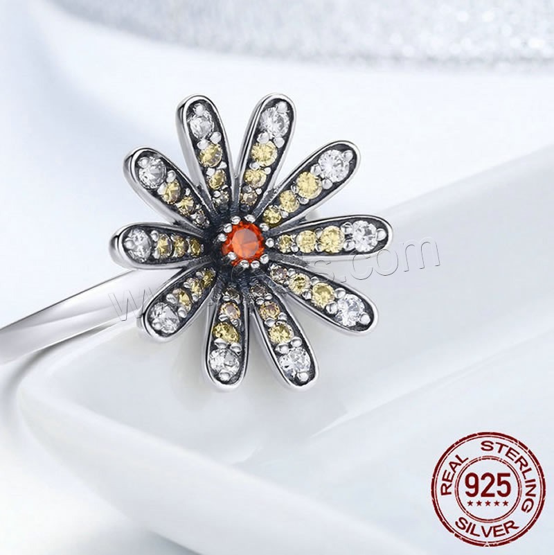 Cubic Zirconia Micro Pave Sterling Silver Finger Ring, 925 Sterling Silver, Daisy, real silver plated, different size for choice & micro pave cubic zirconia & for woman, 1.7x1.7cmuff0c0.2cm, US Ring Size:7-8, Sold By PC