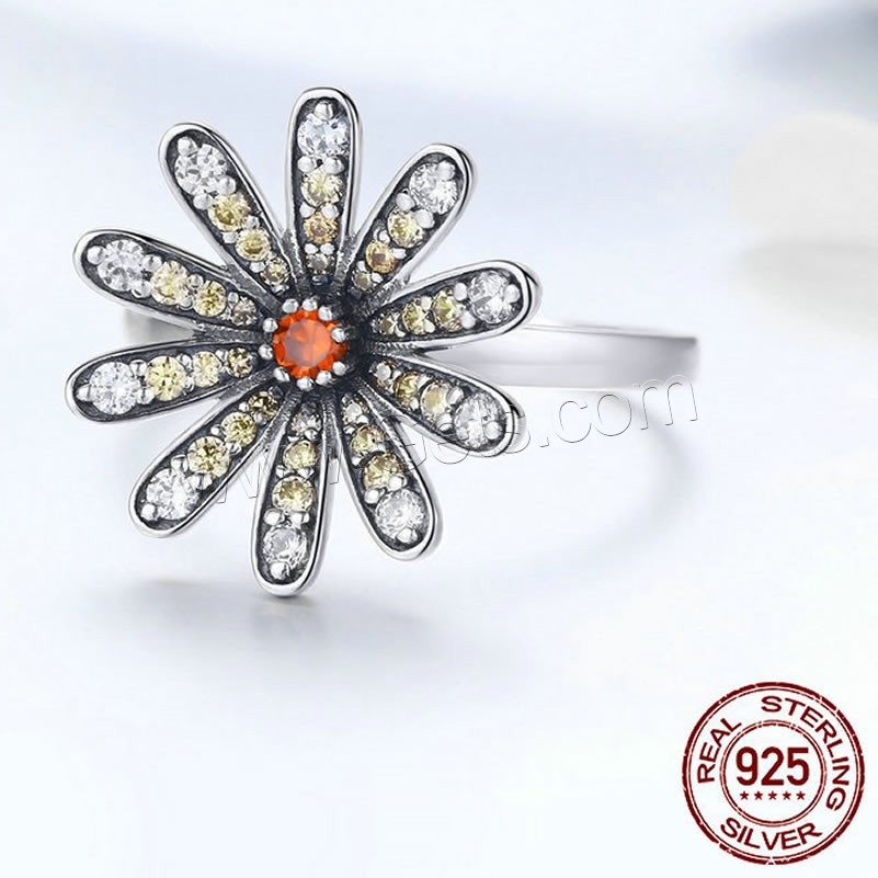 Cubic Zirconia Micro Pave Sterling Silver Finger Ring, 925 Sterling Silver, Daisy, real silver plated, different size for choice & micro pave cubic zirconia & for woman, 1.7x1.7cmuff0c0.2cm, US Ring Size:7-8, Sold By PC