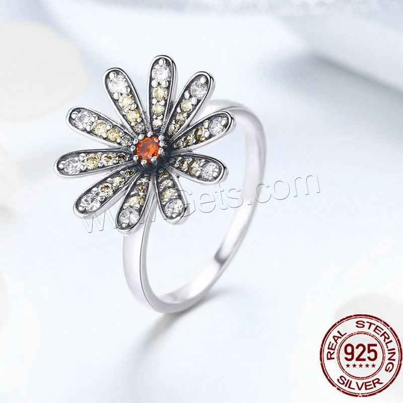 Cubic Zirconia Micro Pave Sterling Silver Finger Ring, 925 Sterling Silver, Daisy, real silver plated, different size for choice & micro pave cubic zirconia & for woman, 1.7x1.7cmuff0c0.2cm, US Ring Size:7-8, Sold By PC