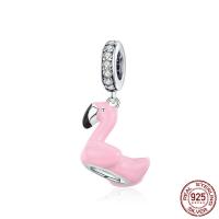 Cubic Zirconia Micro Pave Sterling Silver Pendant, 925 Sterling Silver, Bird, platinum plated, micro pave cubic zirconia & enamel 