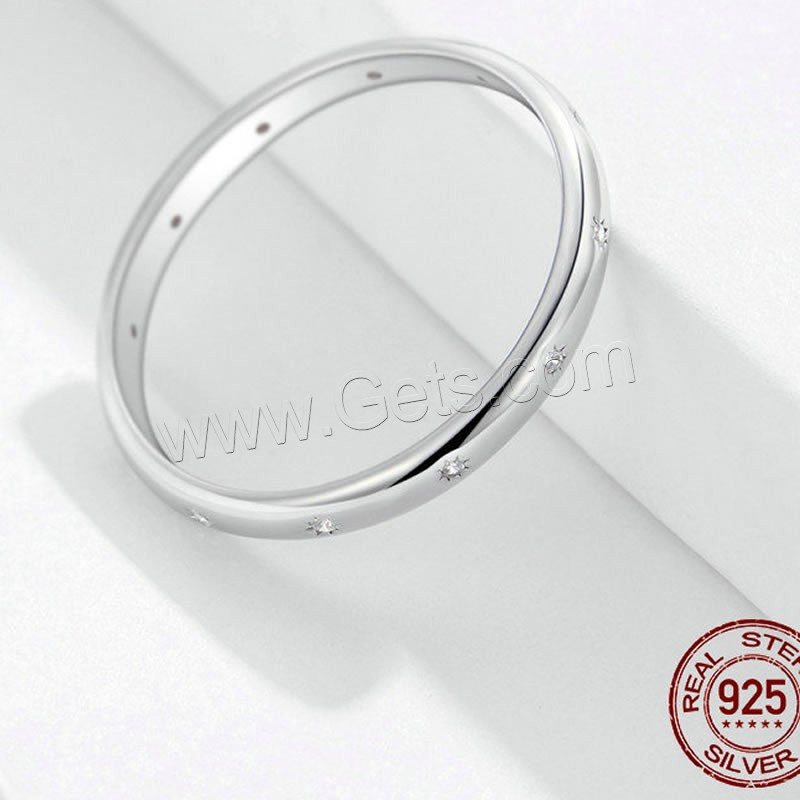 Befestigter Zirkonia Sterlingsilber Fingerring, 925er Sterling Silber, platiniert, unisex & verschiedene Größen vorhanden & Micro pave Zirkonia, 2mm, Größe:6-8, verkauft von PC