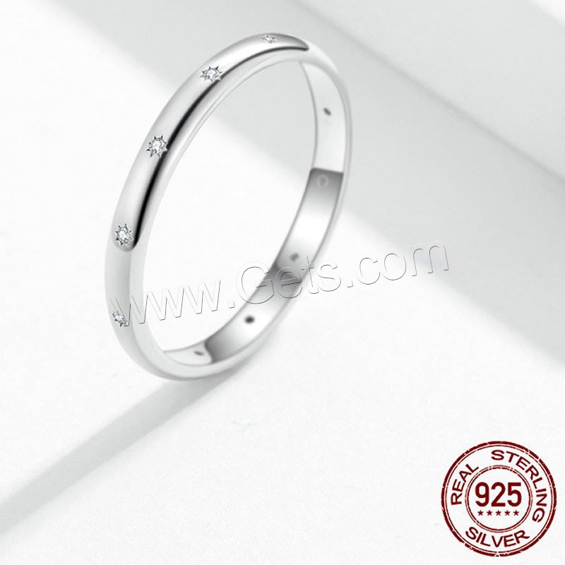 Befestigter Zirkonia Sterlingsilber Fingerring, 925er Sterling Silber, platiniert, unisex & verschiedene Größen vorhanden & Micro pave Zirkonia, 2mm, Größe:6-8, verkauft von PC