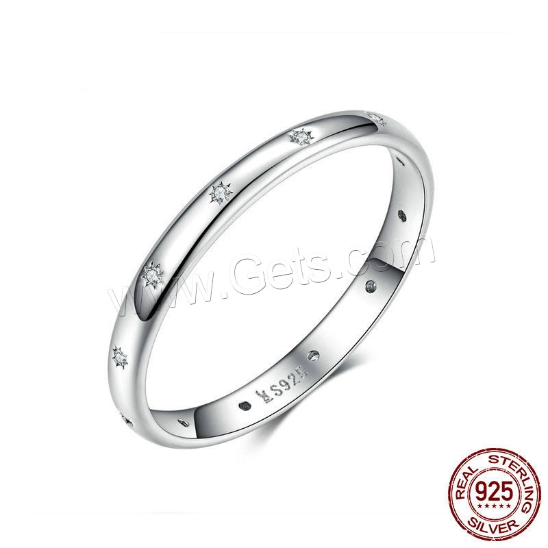 Befestigter Zirkonia Sterlingsilber Fingerring, 925er Sterling Silber, platiniert, unisex & verschiedene Größen vorhanden & Micro pave Zirkonia, 2mm, Größe:6-8, verkauft von PC