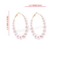 Pendientes Aro de Aleación de Zinc, con Perlas plásticas, chapado en color dorado, Joyería & para mujer, Blanco, 55x55mm, Vendido por Par