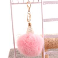 Fur Plush Key Chain, Rabbit Fur, with Zinc Alloy, Lantern, with fluffy ball & cute & hollow 80mm 